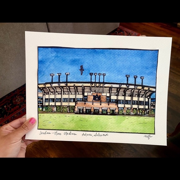 Auburn football painting print of Jordan-hare stadium print  8.5x11in - Picture 1 of 3